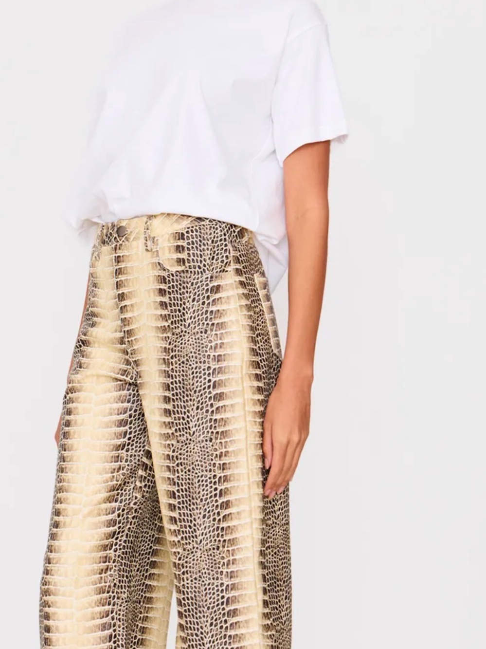 PLT BROWN DENIM LOW WAIST SNAKE PRINT WIDE LEG JEANS